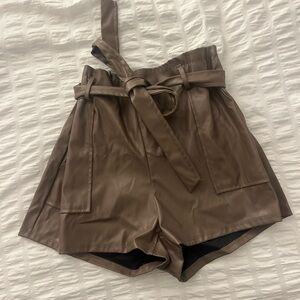 Brown Leather Women Shorts